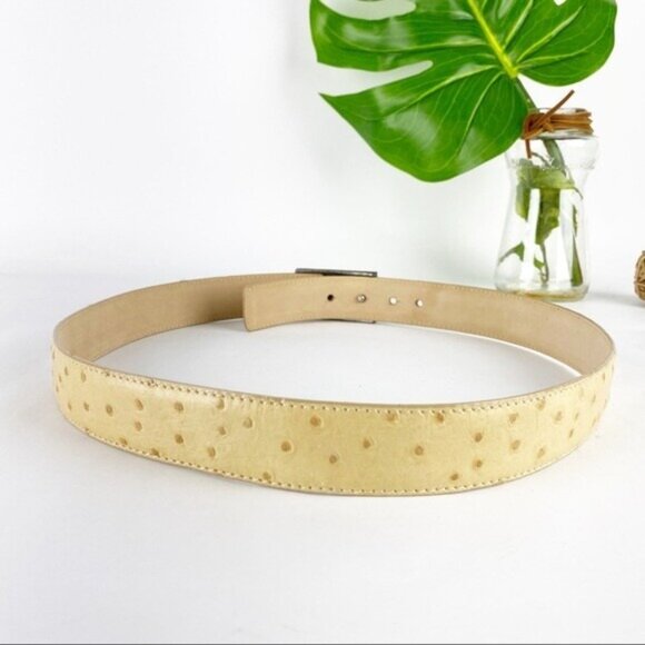 Escada Womens Belt Size Small Tan Ostrich Full Quill Leather Rectangular Buckle main image 5